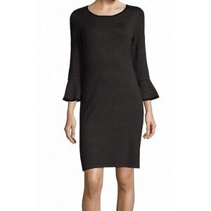 Calvin Klein Two-Tone Bell Sleeve Grey Midi Sweater Dress Black Contrast Trim S